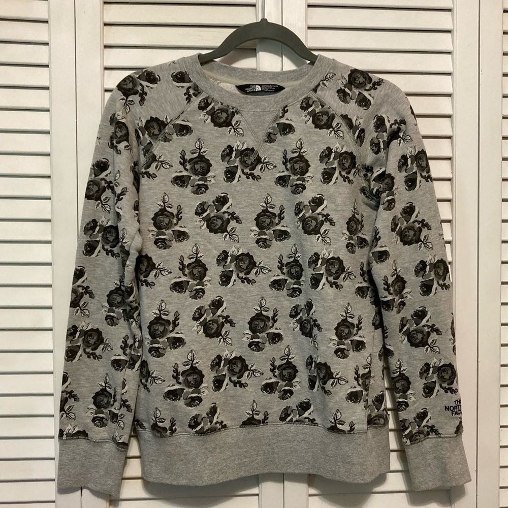 The North Face Grey And Black Rose Sweatshirt Size Extra Small